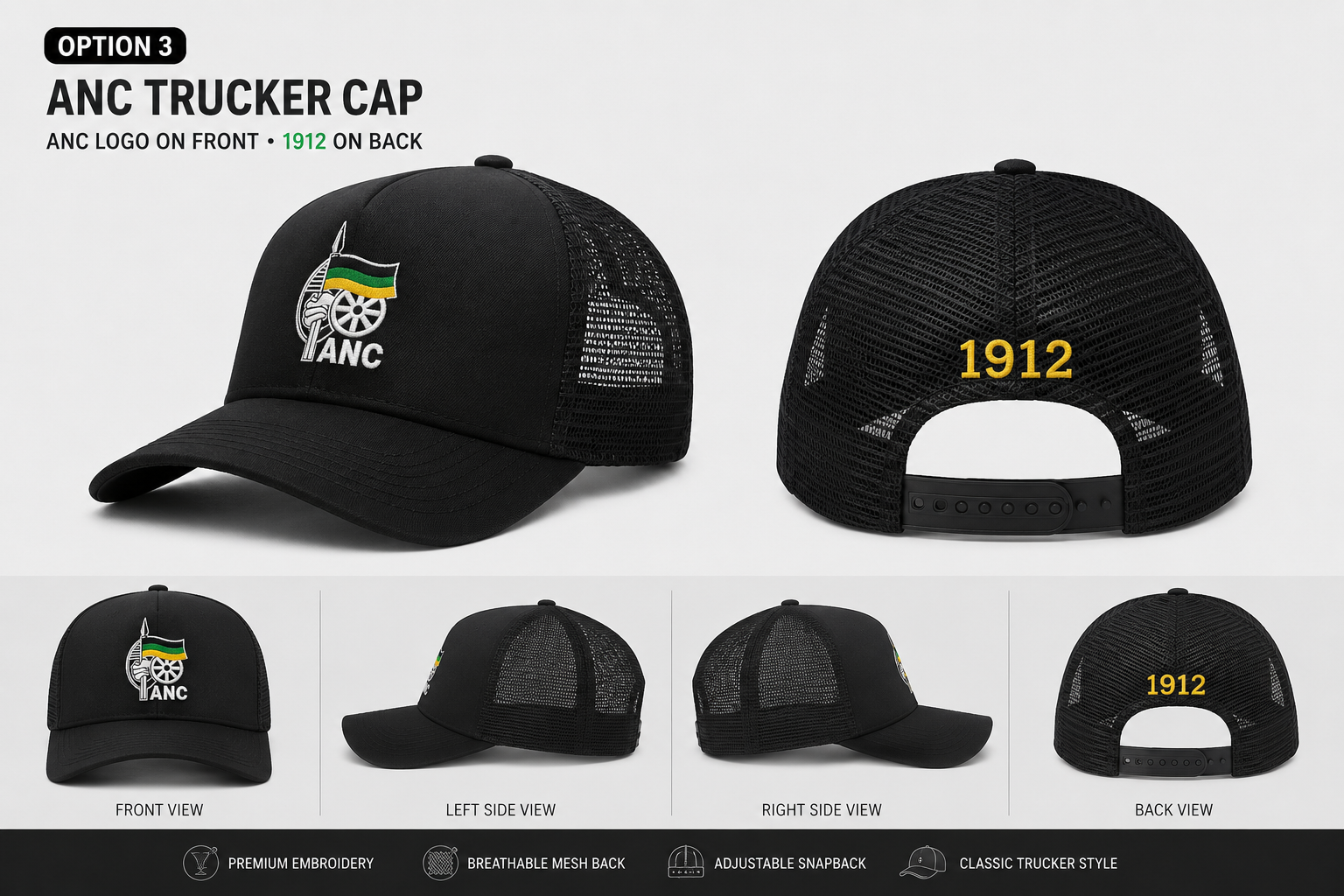 ANC Trucker Cap with embroidered front logo and 1912 back detail